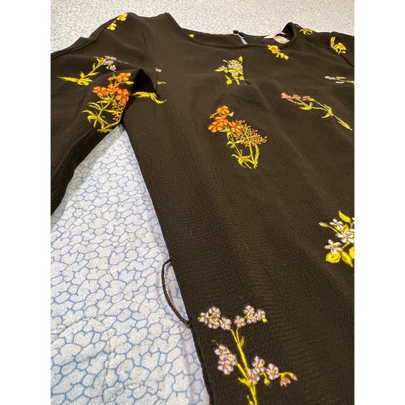 H & M Black Floral, 3/4 Sleeve Shift Dress, Size 10 - Picture 10 of 10